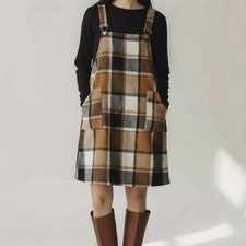 SHEIN Brown Plaid Pinafore Dress