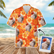 Custom Hawaiian Shirt With Pet Face   Flowers Pattern Neon orange Color Aloha Sh