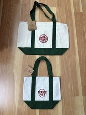 NEW - Trader Joe's Large  Mini Canvas Green Tote Bags Set of 2 