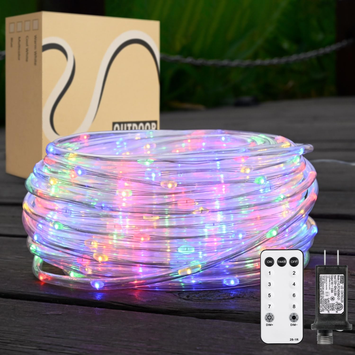 Rope Lights Outdoor, 98ft 600 LED Multicolor Rope Light Plug in, Waterproof O...