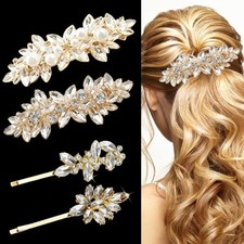4 Pieces Rhinestone Bridal Hair Clip,Crystal Hair Clips, Gold Leaf Style