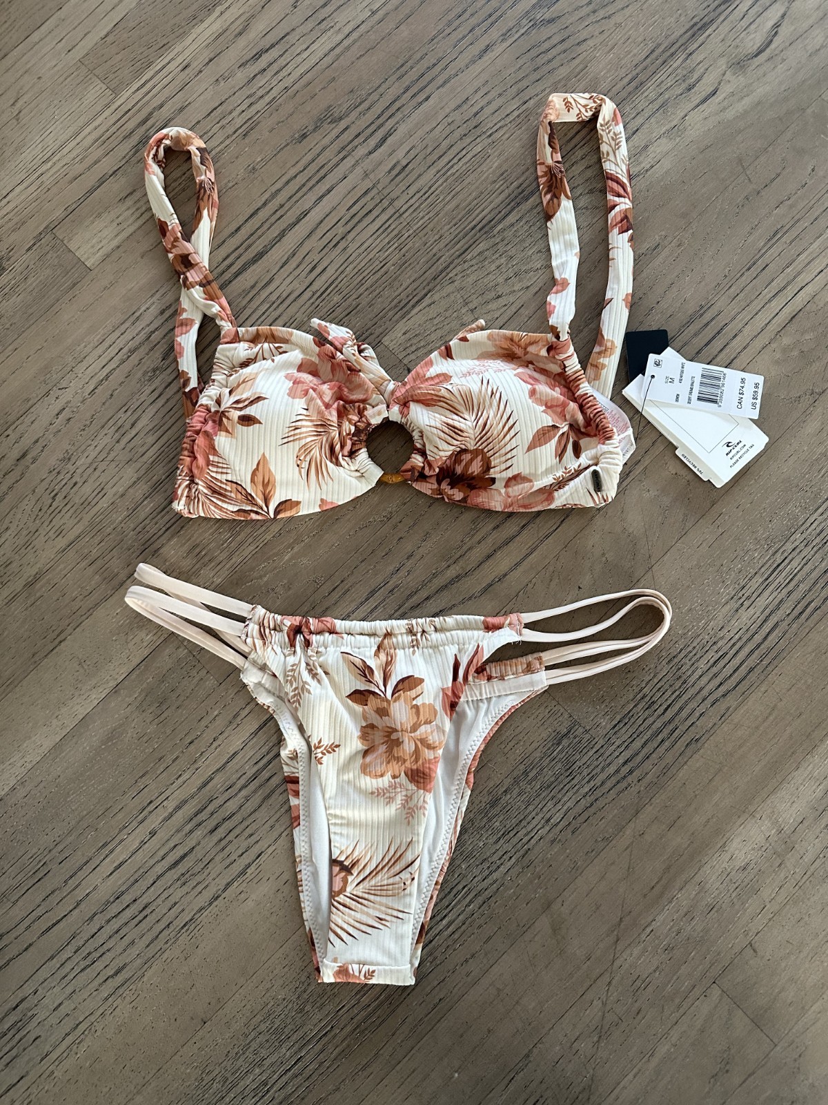 Rip Curl Bikini Set MED Orange Tropical Floral Swimsuit Beach Retails $110 NWT