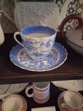 mandain . Blue & White Tea Cup, Saucer 1910