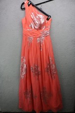Eliza J. One Shoulder Coral Silver Maxi Silk Dress-Sz 6-Event-Wedding-Prom