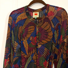 FARM Rio Tropical  Print Shirt puff sleeves Boho maxi dress xl