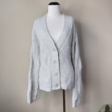 NEW Universal Thread XL Gray Long Sleeve Cardigan Sweater Cable Knit Metallic