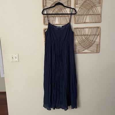 Mint Velvet Maxi Dress Crinkle Pleated Blue Lined Classic Women's Sz XL B39