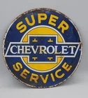 Vintage Chevrolet Super Service Rustic Porcelain Enameled Metal Sign