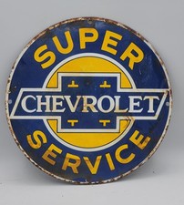 Vintage Chevrolet Super Service Rustic Porcelain Enameled Metal Sign