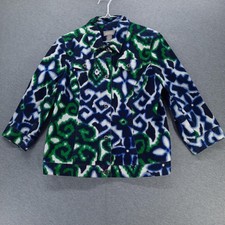 Chicos Jacket Womens 1 M-8 Ikat Pattern Button Front 3/4 Sleeve Boho Blazer