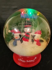 Gemmy 13" happy holidays animated snowglobe northpole snow Bear penguin musical