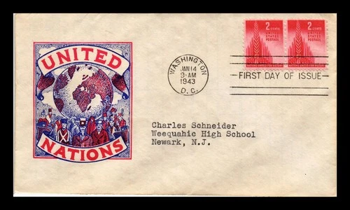 US COVER WWII NATIONAS UNITED FOR VICTORY FDC SCOTT 907 PAIR IOOR CACHET