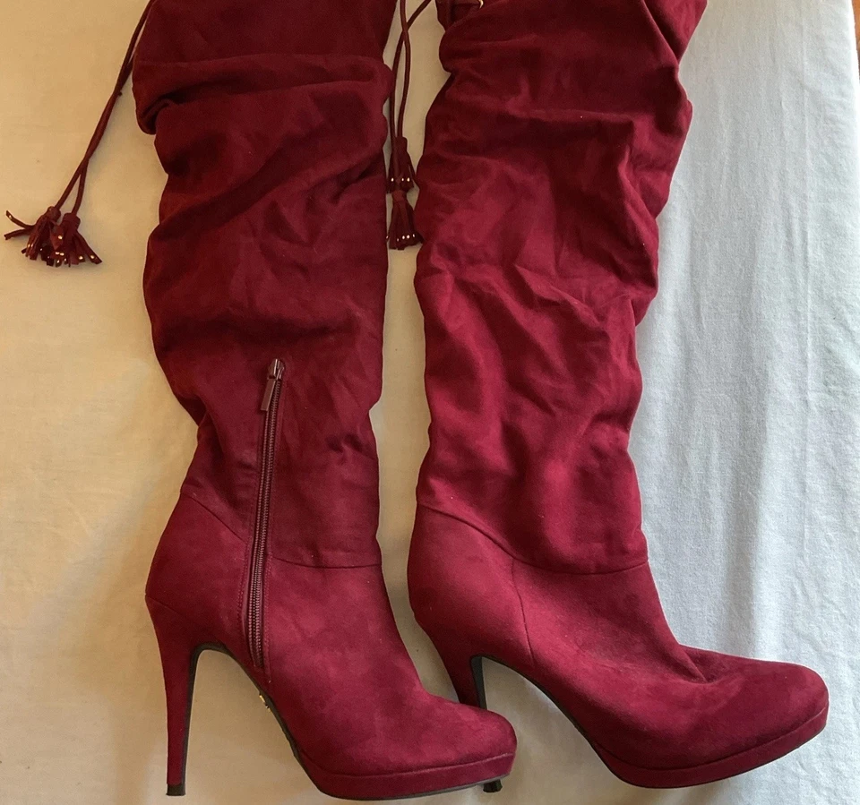 Thalia BRISA Burgundy Suede Knee High Fashion Boots Size 7M - Image 2 of 4