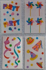 Vintage Mrs Grossman's Stickers BIRTHDAY PARTY hats pinwheels confetti 1989-92
