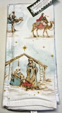 CHERISHED TRADITIONS  KITCHEN TOWELS (2) NATIVITY 100% ORGANIC COTTON NIP