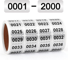 Number Stickers 0001 2000 Vinyl Self Adhesive Waterproof Labels for Inventory