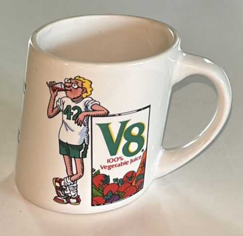 Vintage “Drink V8 Keep Your Diet Straight” 42 White Russ Coffee Tea Cup Mug