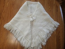 Women's Retro Poncho/Shawl BOHO Ivory Crochet Knit Hand Made 29