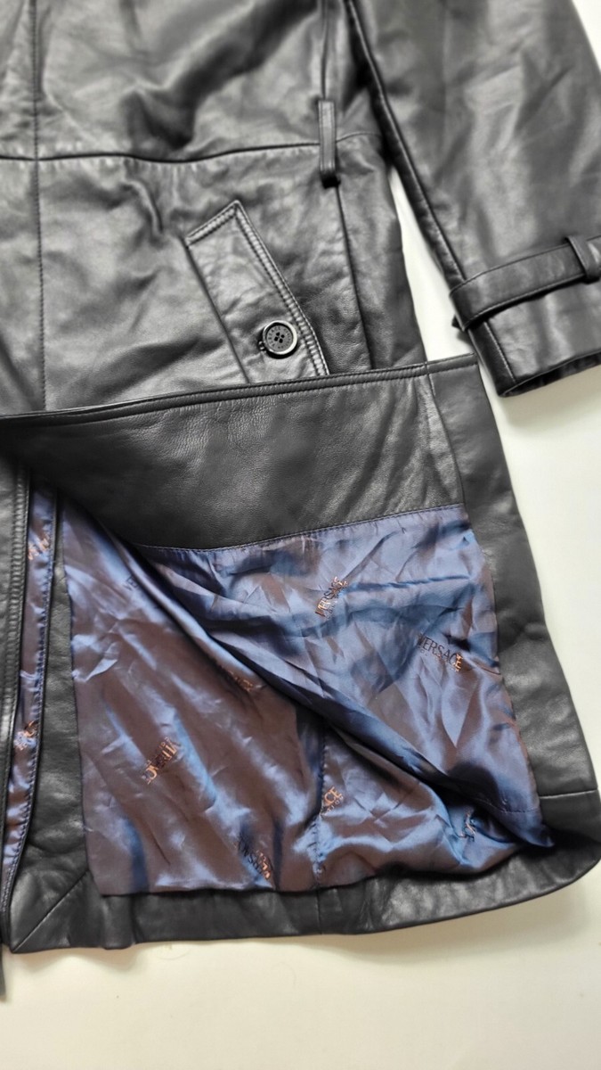 ジャケット・アウター versace vintage coat vintage versace Mens Trench Coat long Black Lambskin jacket