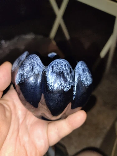 Vintage Van Briggle Pottery 5 In  Round  Black And Blue Bowl