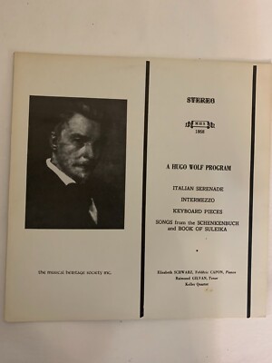 A Hugo Wolf Program Italian Serenade Elizabeth Schwarz MHS 1868 Vinyl Record