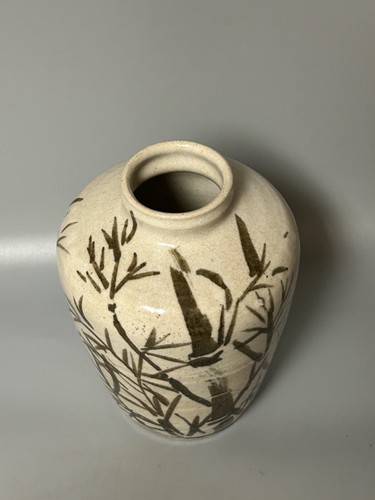 Signed Korean Hand Painted Decorative 8" Vase Brown Bamboo Design & Writing - Picture 4 of 10