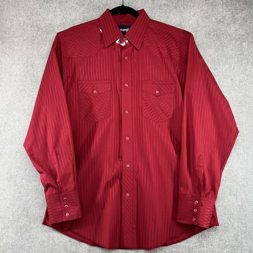 Wrangler Western Hemd Herren Large weinrot Dobby gestreift LS Pearl Snap - Bild 1 von 9