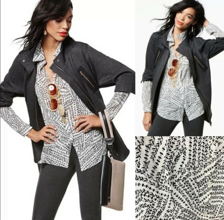 Cabi Printed Leaf Blouse 3255 Split Back Button U… - image 3