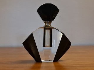 Art Deco Black & Clear Glass Perfume Bottle and Stopper #2