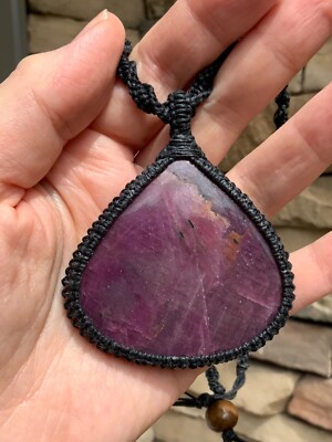 Huge Ruby Pendant Necklace Handcrafted Macrame