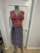 Hartford Red  Orange & Navy Dress | Size 12 Work Wedding Corporate Pencil