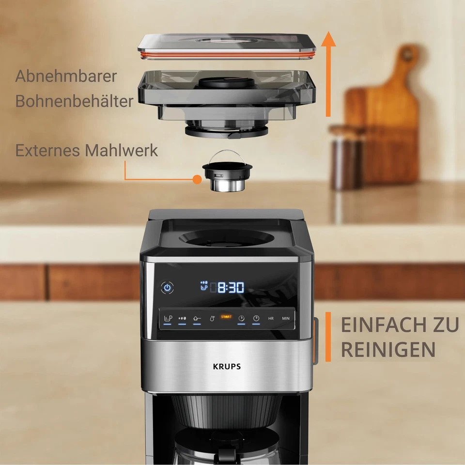 Krups KM8428 Grind Aroma XL Glas Filterkaffeemaschine 1,5 L inkl Kegelmahlwerk - Bild 4 von 4