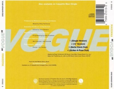 Vogue Madonna (CD, Maxi-Single, 1990, Sire) 4 Tracks-Brand New