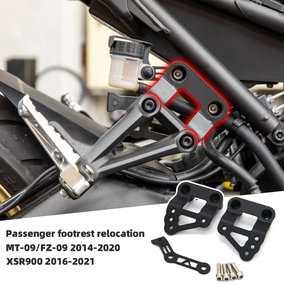 PARA YAMAHA MT-09 FZ-09 XSR900 2014-2021 reposapiés de pasajeros reubicación clavija de pie Foto 2 de 4