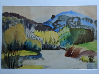 Vintage Original Amerikanisches Aquarell Gemälde von Nell Hirschkind 1894-1973