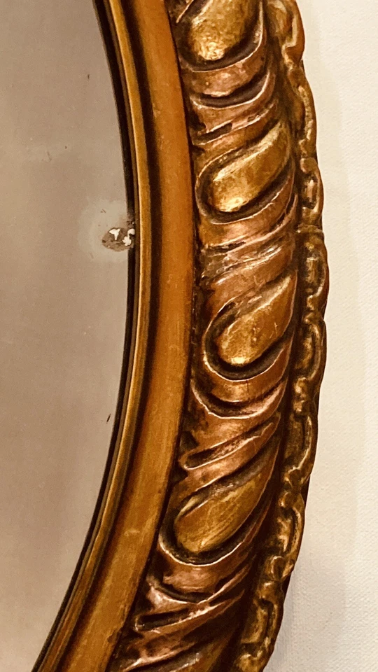 Beautiful  MCM Heavy Wood Round Framed Mirror with Gold And Copper Gilding - Image 2 of 4