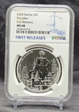 2024 SAMOA $5 DC COMICS - SUPER VILLAINS - THE JOKER NGC MS68 FR 999 SILVER COIN