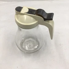 HTF VTG Gemco Dripless Server Glass Syrup Pitcher w/ white Handled Lid