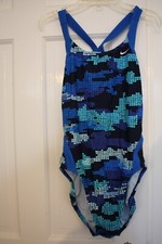 NWT NIKE WOMEN'S RACERBACK SWIMSUIT BATHING SUIT BLACK White Blue SIZE 10