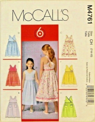 McCall's 4761 Girls Dress Mid-Calf Length Sewing Pattern in 6 styles 7-8-10 OOP