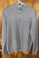 Mens Vintage Polo Ralph Lauren Quater Zip Gray Flag Large 100 Cotton Sweater