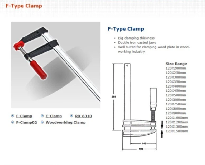 "Good Hand" F-Type Clamp : 80 X 150mm OR 120 X 600mm ( From Taiwan ) and F Clamp - Image 3 of 4