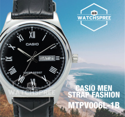 Casio Men's Analog Black Leather Strap Watch MTPV006L-1B MTP-V006L-1B