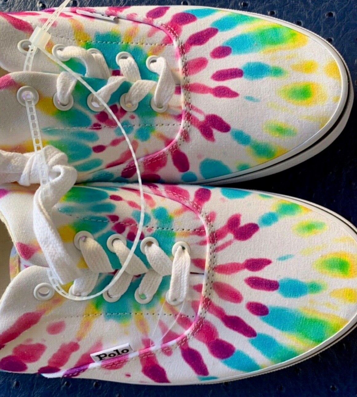PONY POLO RALPH LAUREN THORNTON MULTICOLORE TYE DYE SCARPE DA GINNASTICA DÉCOLLETÉ NUOVE CON ETICHETTE UK 10 5