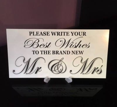 HOCHZEITSBUCH HERR & FRAU WÜNSCHE GESCHENK EMPFANG TORTE TISCH PLAKETTE SCHILD * FREISTEHENDER