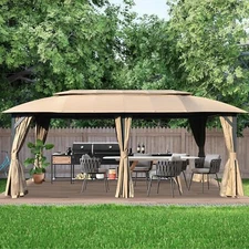 Domi Outdoor 10x20FT Double fabric Roof Gazebo w/Curtain&Nets for backyard,lawn