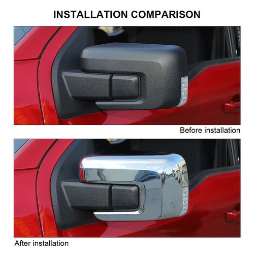 Cubierta de espejo retrovisor lateral exterior cromada biseles tapas para 21+ Ford F150 - Imagen 4 de 10