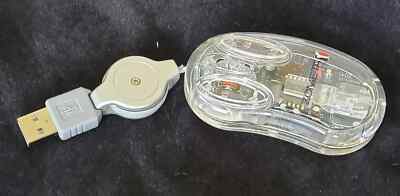 ZOMETA MINI OPTICAL SEE THROUGH COMPUTER MOUSE RETRACTABLE CORD G-ZOM-10046 NEW