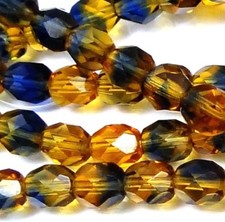 25 Firepolish Czech glass Faceted Round Beads Topaz / Montana Blue 6mm
