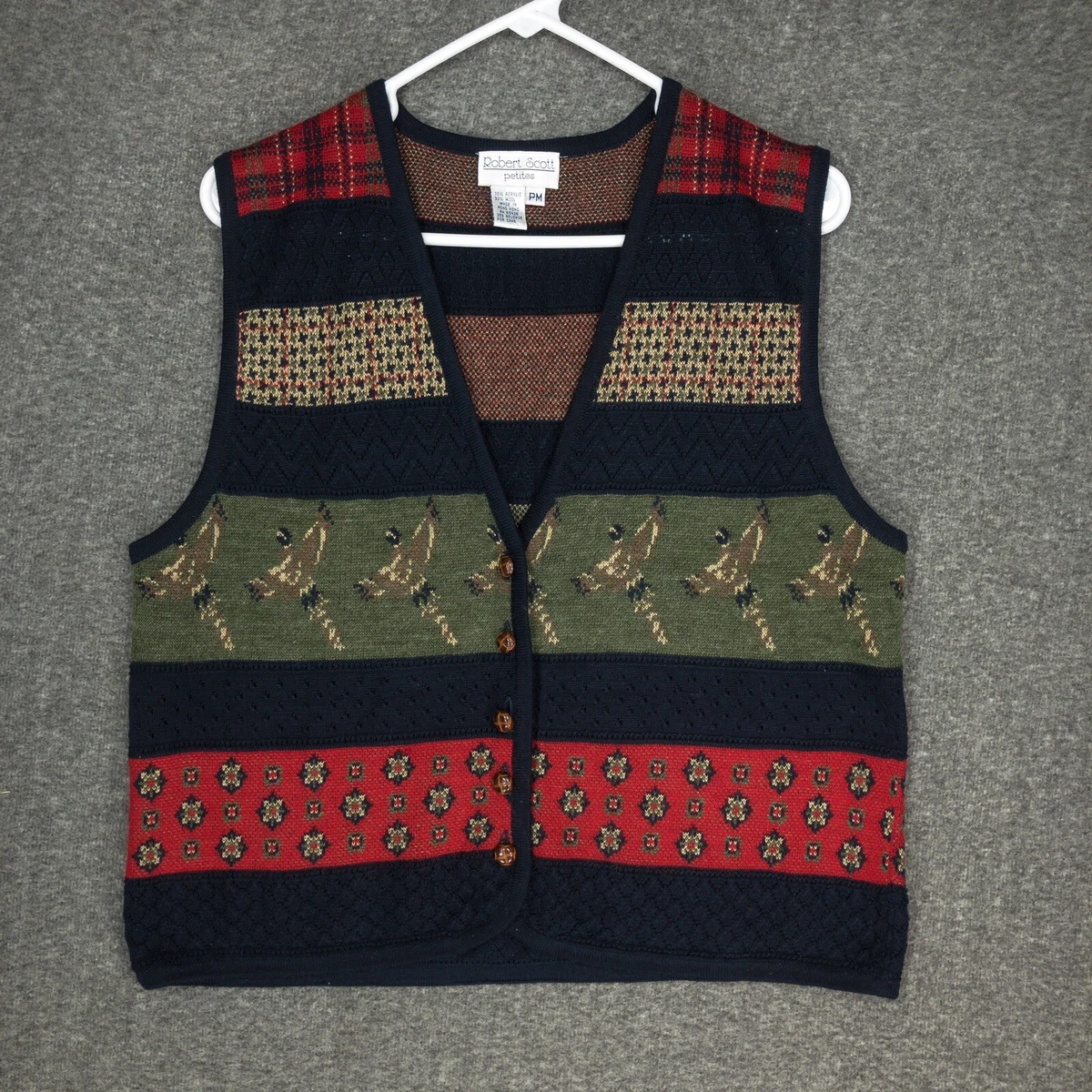Vintage Robert Scott Petites Wool Blend Knit Vest Women s Size 8P Ducks Academia
